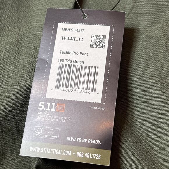 5.11 Men's TACLITE Pro Tactical Pants, Style 74273, Waist 44x32 In Olive Drab - Picture 6 of 10